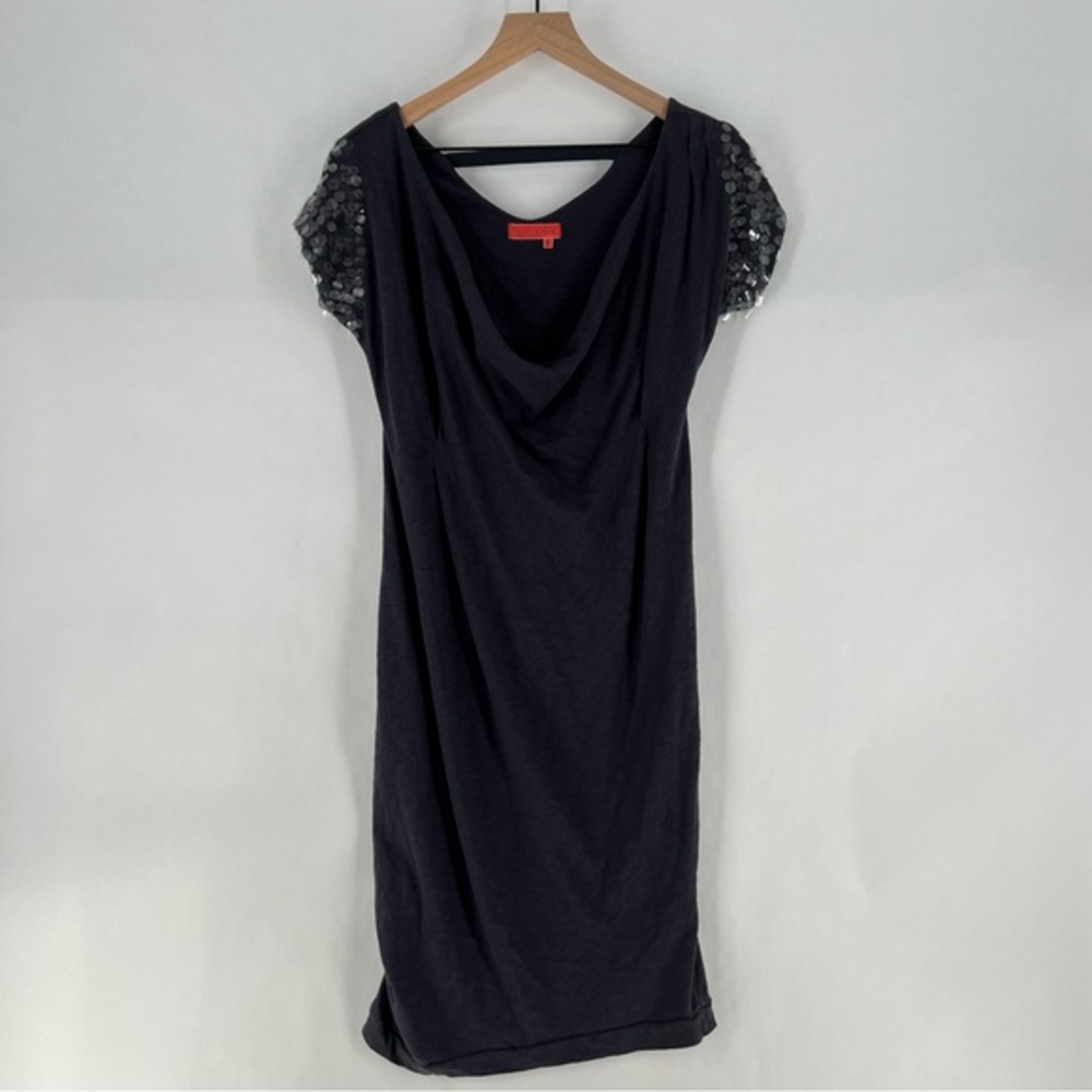 Manila Grace Soft Lightweight Cotton Dolman‎ Sequin Sleeves Cowl Neck Dress